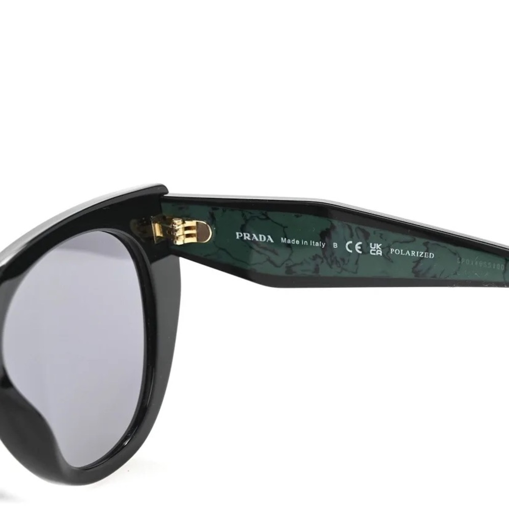 Prada Women's Acetate Black Cat-Eye Sunglasses. SPR 14W Black Green - Picture 5 of 16